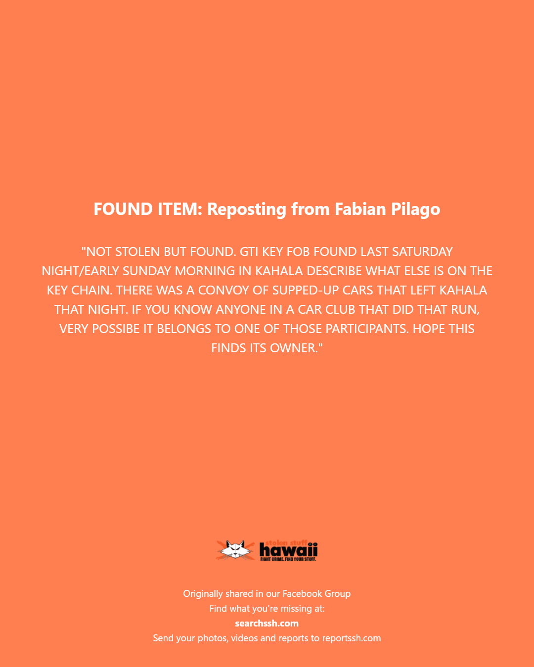 FOUND ITEM - Kahala, Honolulu, Oahu | Stolen Stuff Hawaii