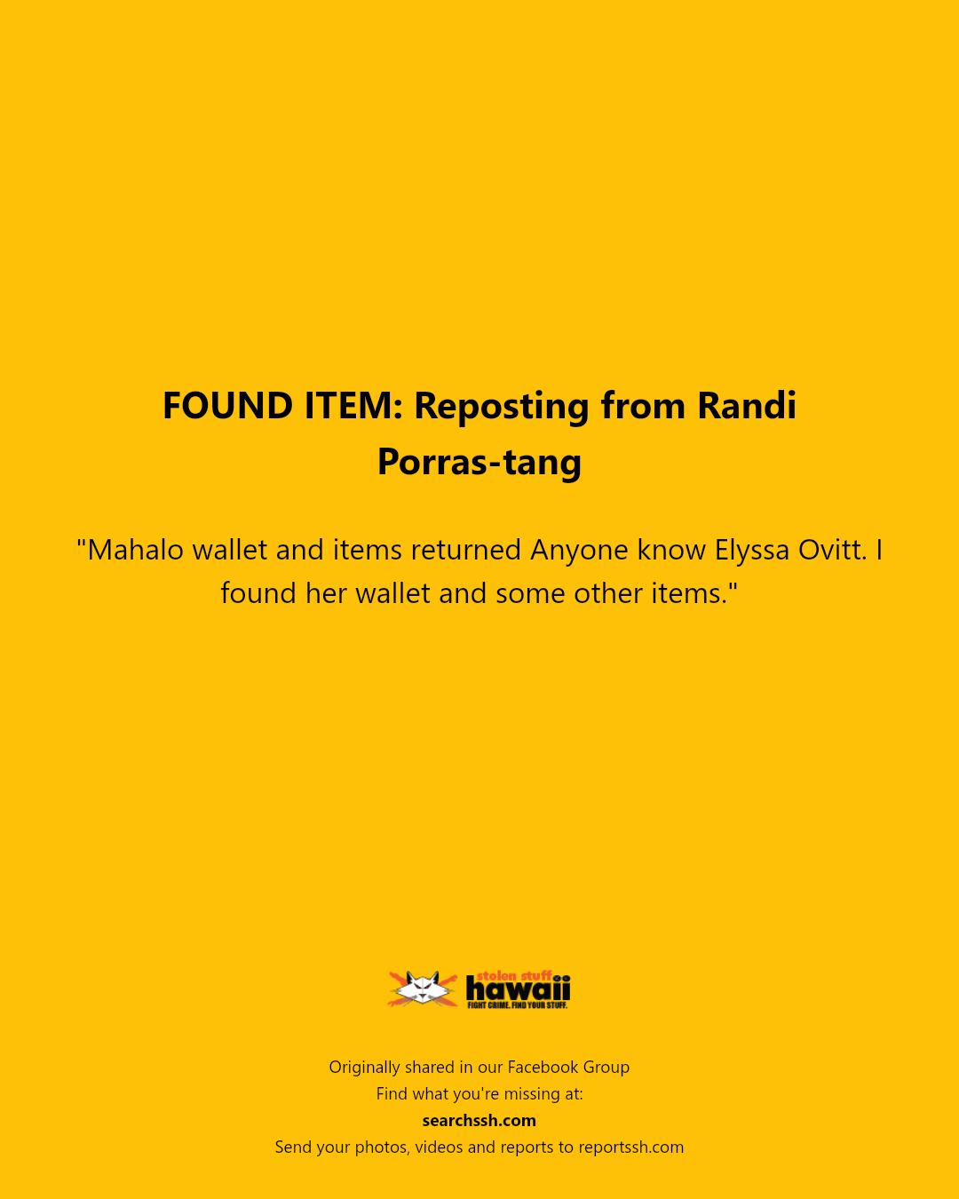 FOUND ITEM - Hawaii | Stolen Stuff Hawaii