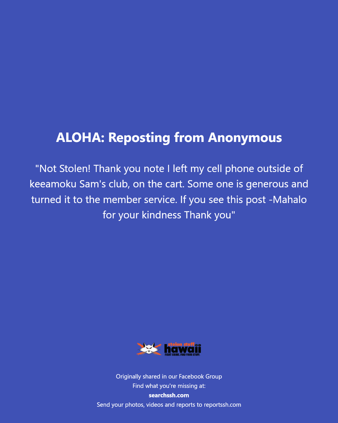 ALOHA - Keeaumoku Sam's Club, Honolulu, Oahu | Stolen Stuff Hawaii