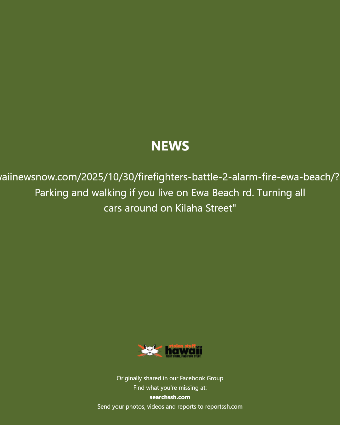 NEWS - "Ewa Beach Road, Ewa Beach" | Stolen Stuff Hawaii