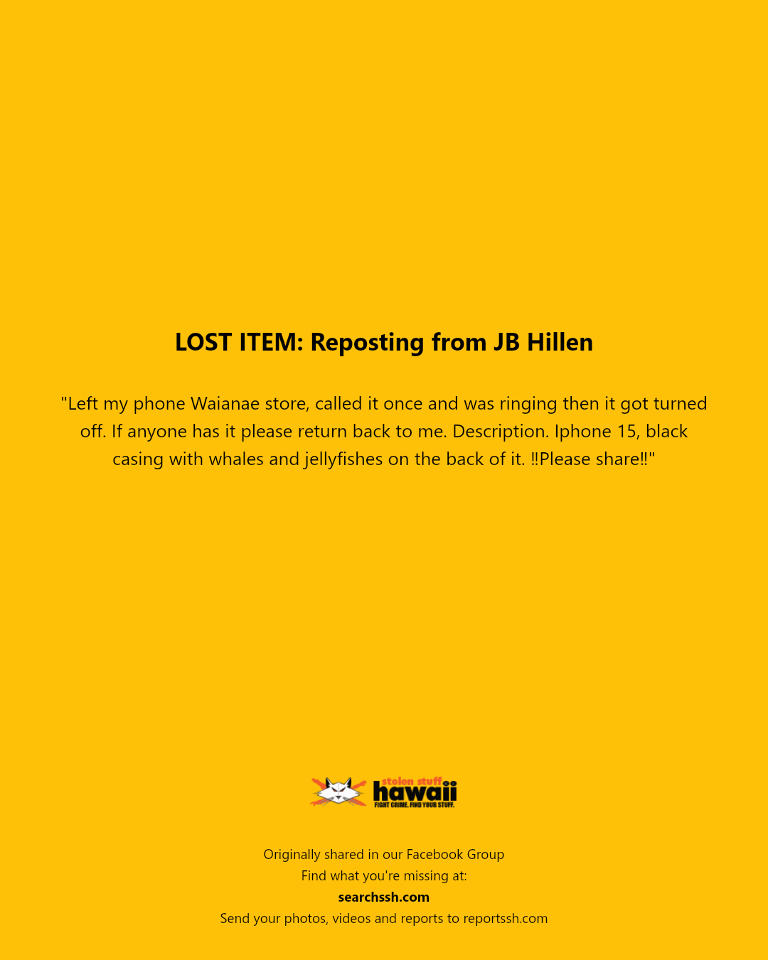 LOST ITEM - Waianae store, Oahu | Stolen Stuff Hawaii