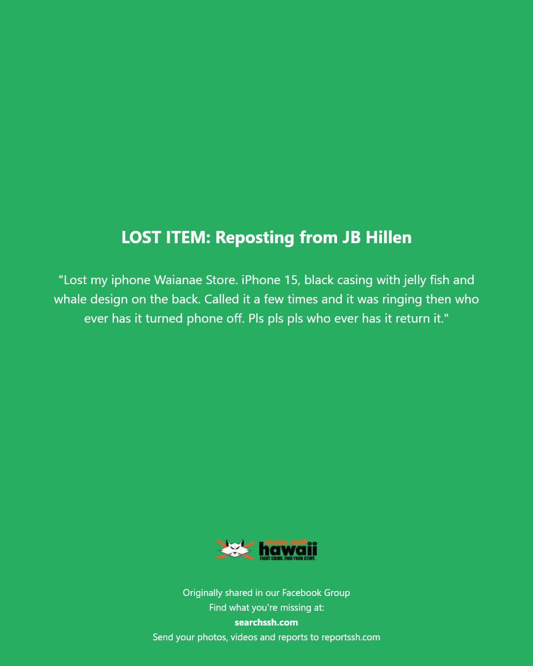 LOST ITEM - Waianae Store, Waianae, Oahu | Stolen Stuff Hawaii