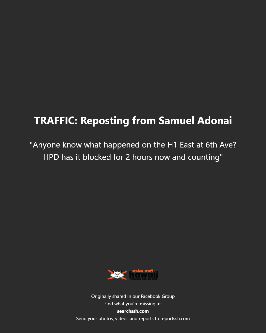 TRAFFIC - 6th Avenue, Honolulu, Oahu | Stolen Stuff Hawaii