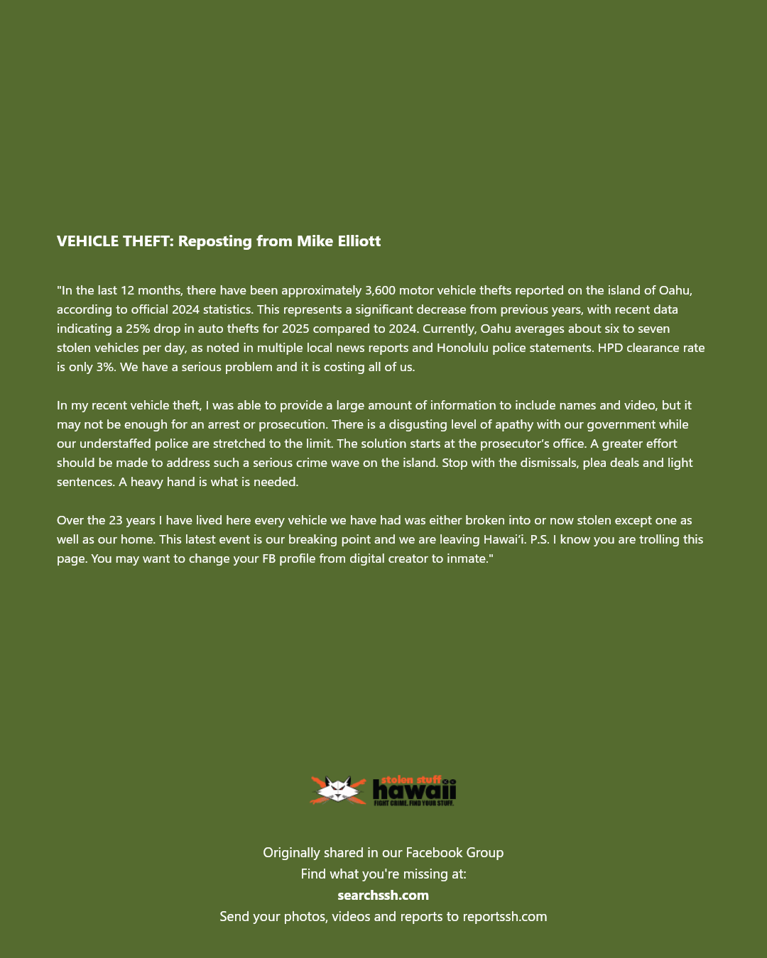 VEHICLE THEFT - Hawaii | Stolen Stuff Hawaii