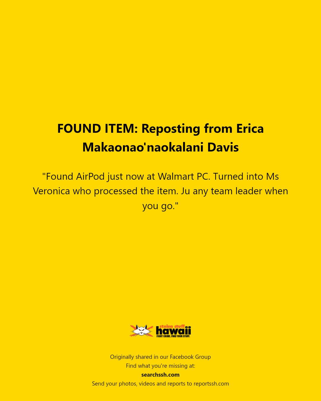 FOUND ITEM - Hawaii | Stolen Stuff Hawaii