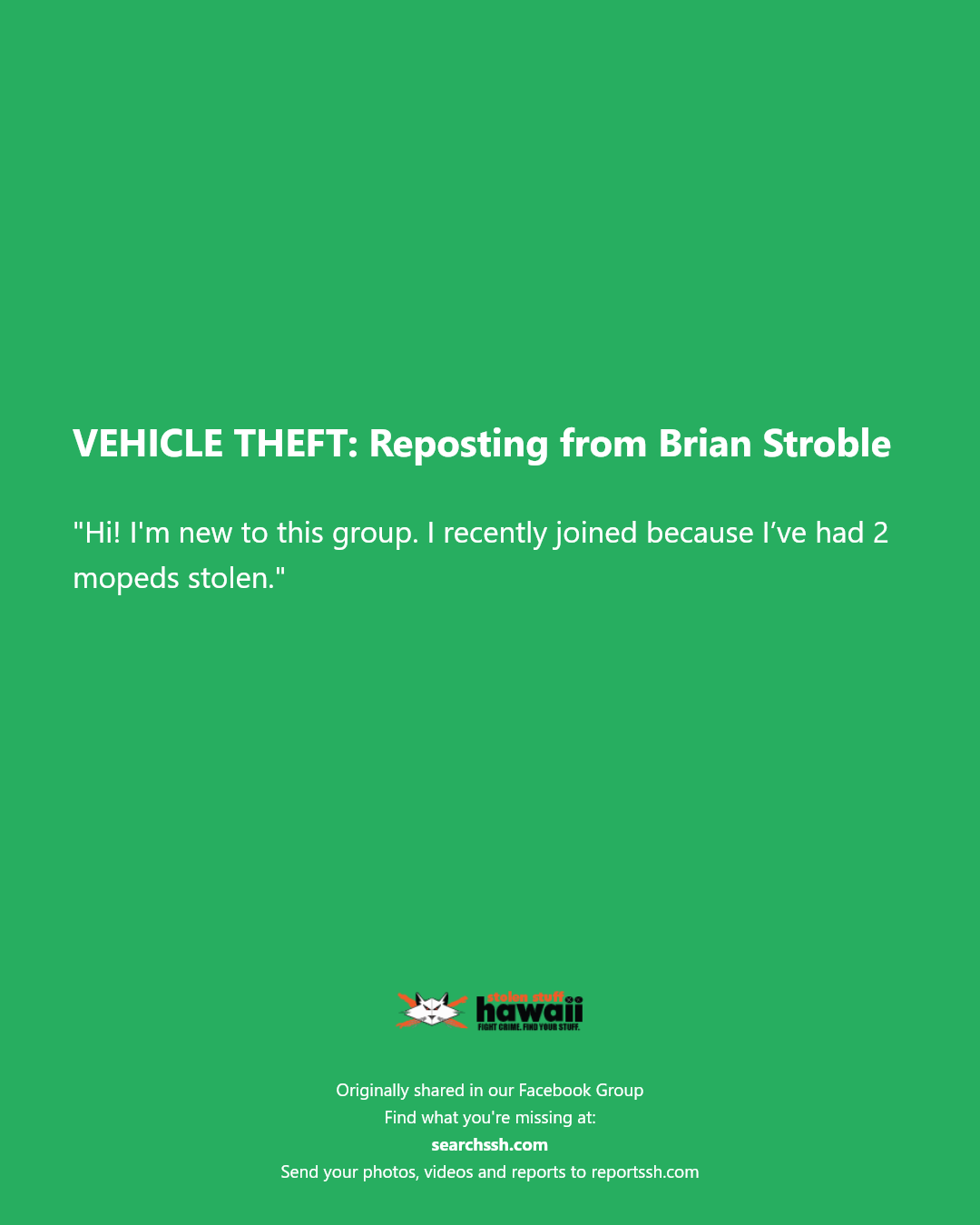VEHICLE THEFT - Unknown | Stolen Stuff Hawaii
