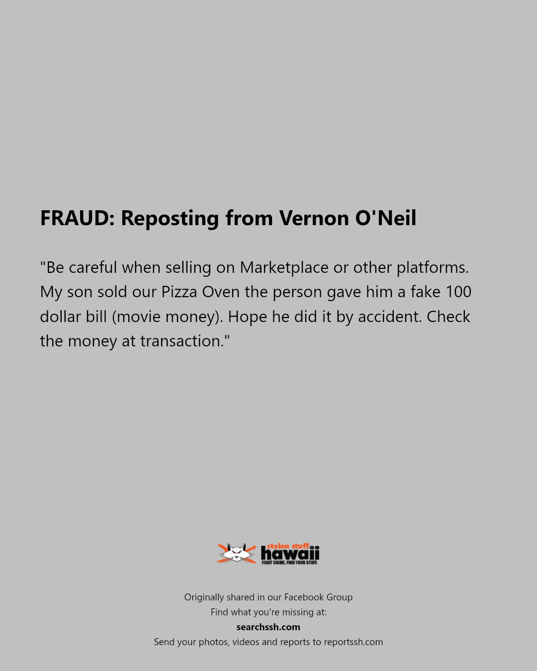 FRAUD - Unknown | Stolen Stuff Hawaii