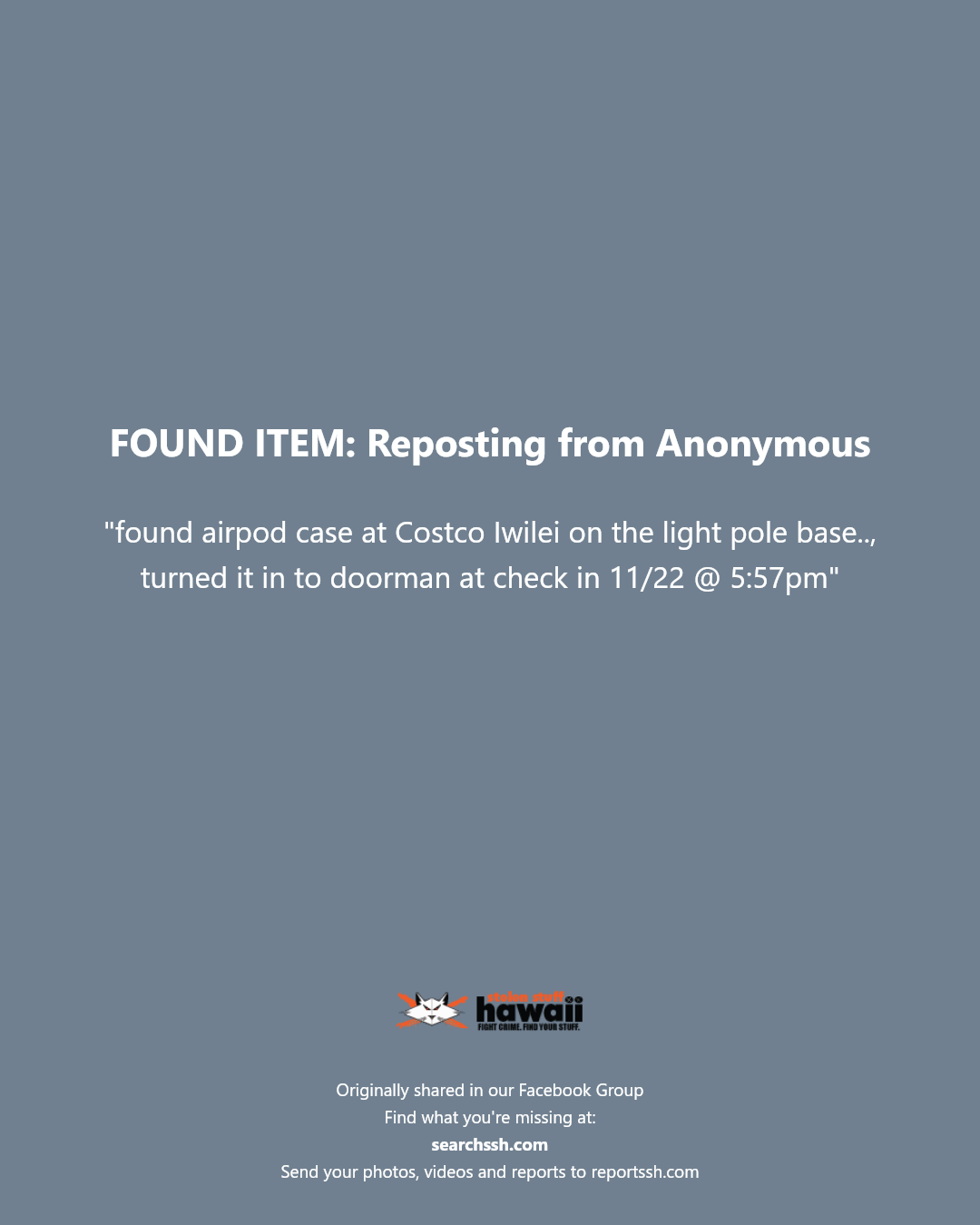 FOUND ITEM - Costco Iwilei, Honolulu, Oahu | Stolen Stuff Hawaii