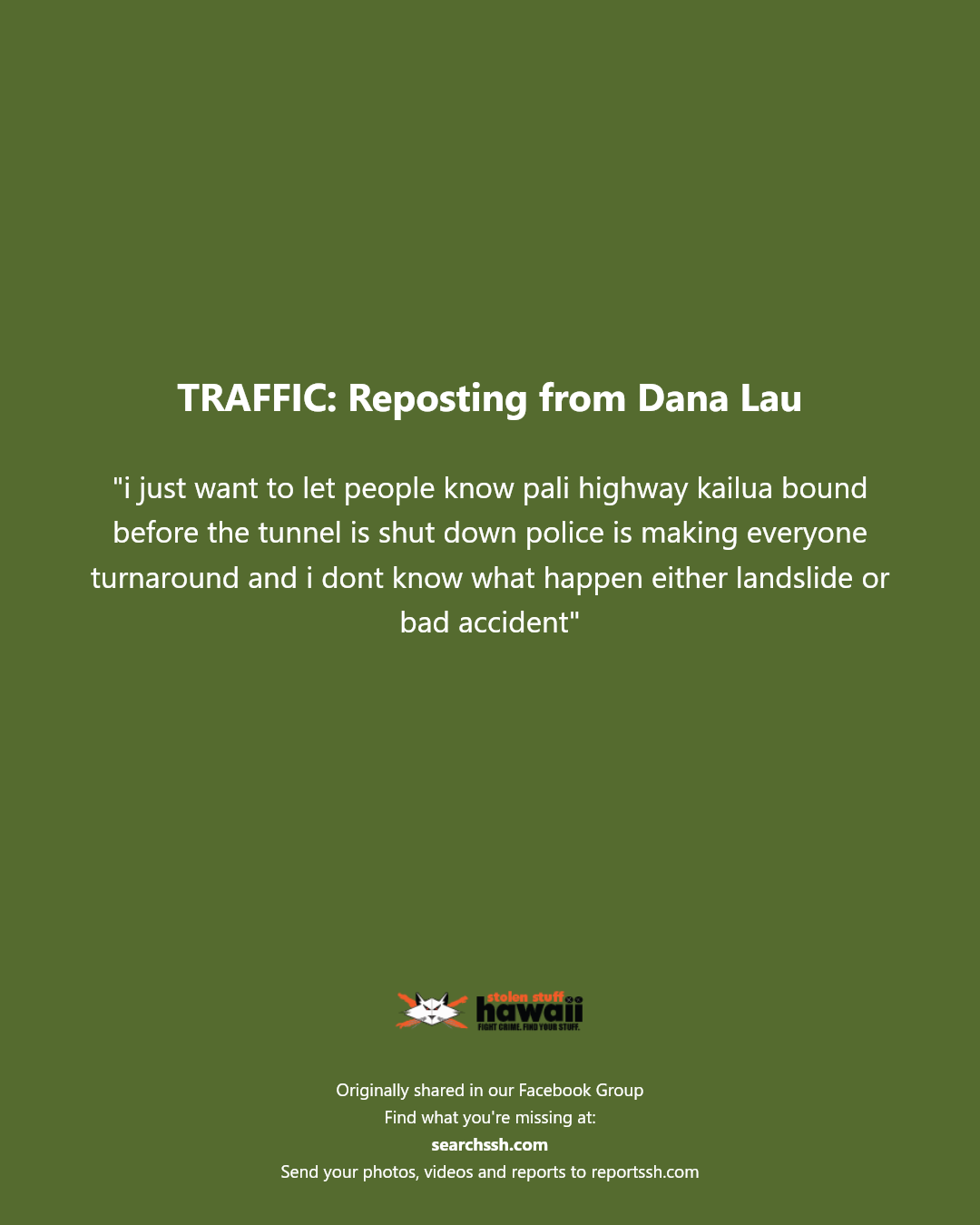 TRAFFIC - Pali Highway, Kailua, Oahu | Stolen Stuff Hawaii