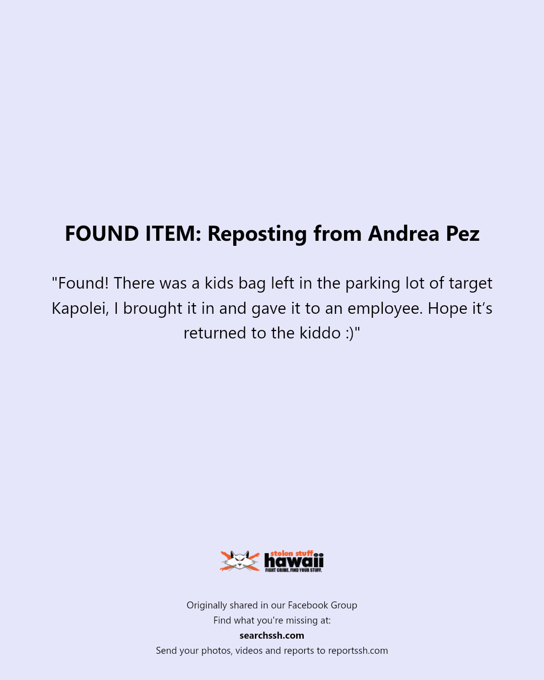 FOUND ITEM - Target Kapolei | Stolen Stuff Hawaii