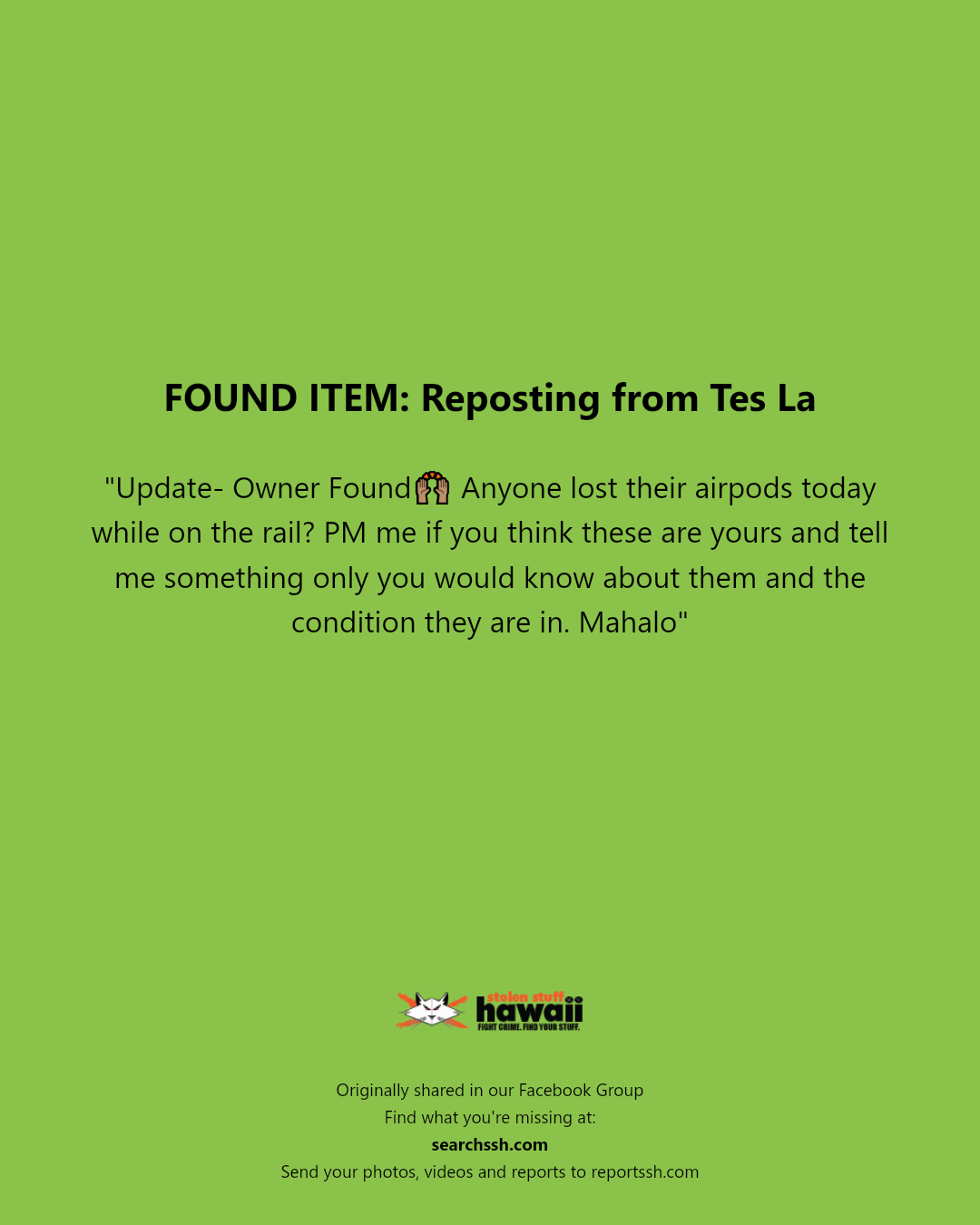 FOUND ITEM - Unknown | Stolen Stuff Hawaii