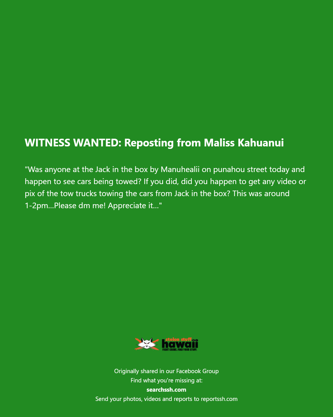 WITNESS WANTED - Jack in the Box, Punahou Street, Honolulu, Oahu | Stolen Stuff Hawaii