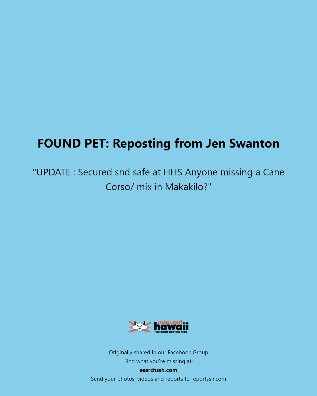 FOUND PET - Makakilo, Oahu | Stolen Stuff Hawaii