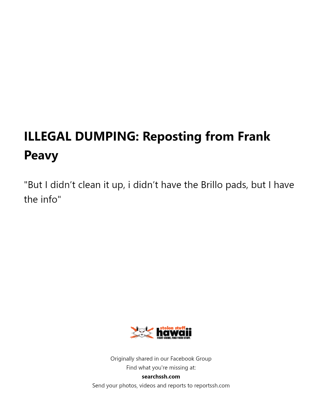 ILLEGAL DUMPING - Unknown | Stolen Stuff Hawaii