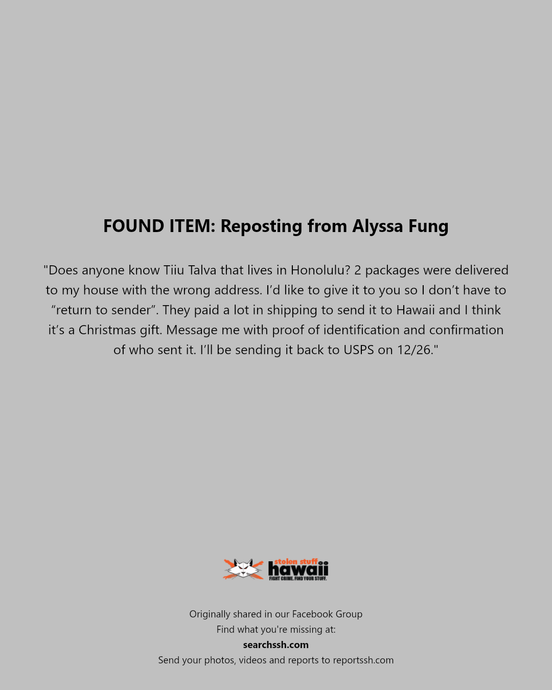FOUND ITEM - Unknown | Stolen Stuff Hawaii