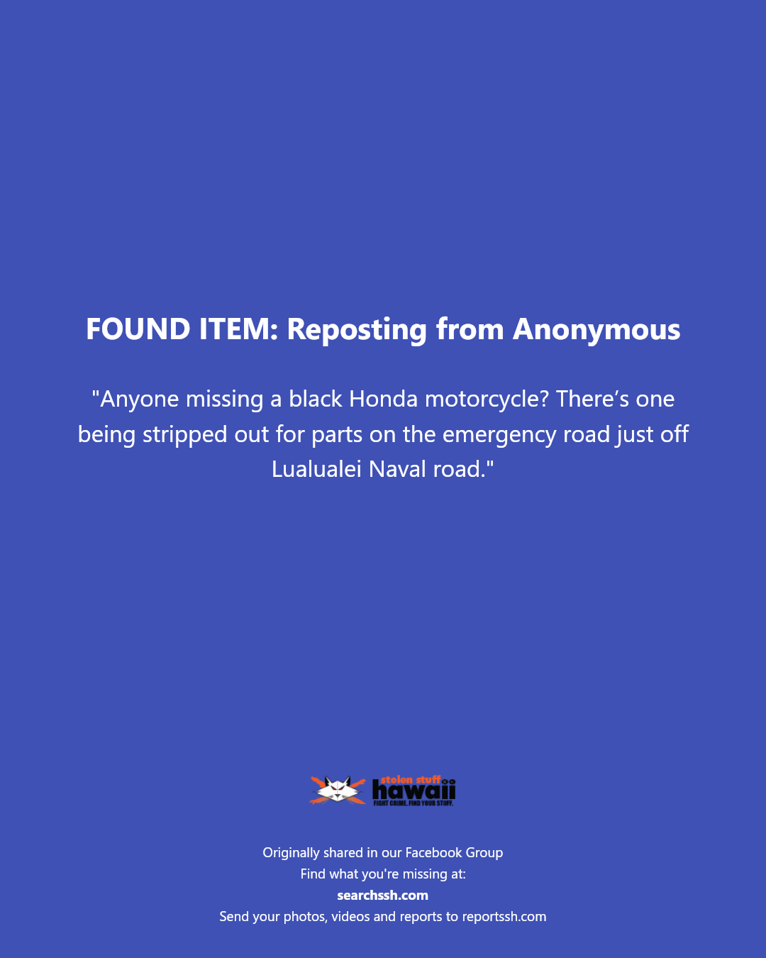 FOUND ITEM - Lualualei Naval Road, Oahu | Stolen Stuff Hawaii