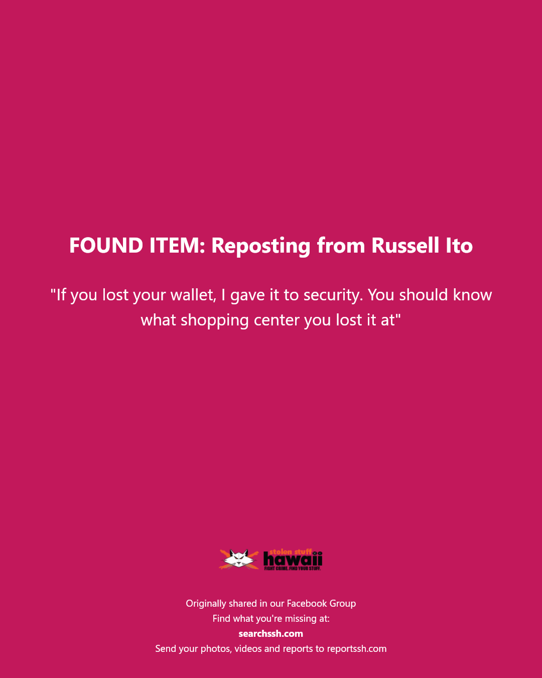 FOUND ITEM - Unknown | Stolen Stuff Hawaii