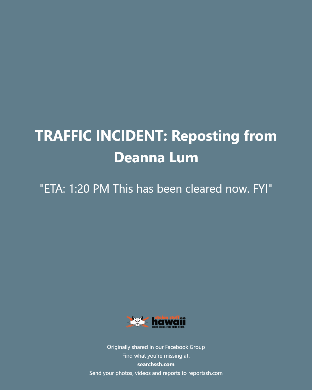 TRAFFIC INCIDENT - Unknown | Stolen Stuff Hawaii