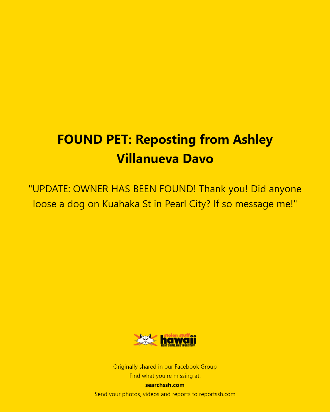 FOUND PET - Kuahaka Street, Pearl City | Stolen Stuff Hawaii