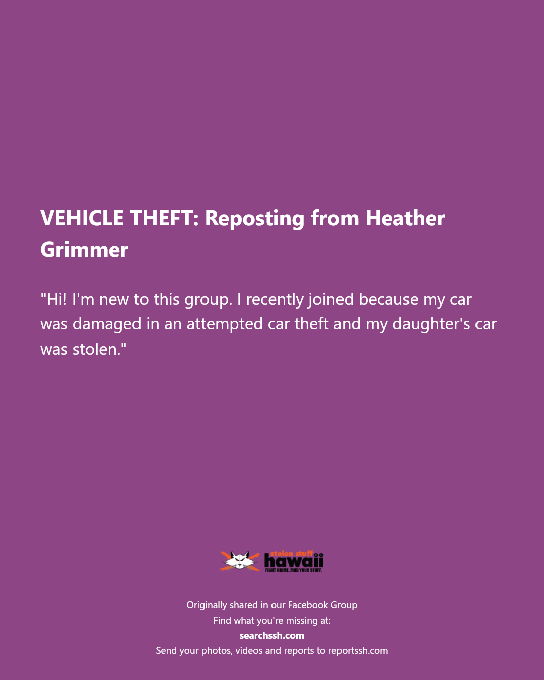 VEHICLE THEFT - Unknown | Stolen Stuff Hawaii
