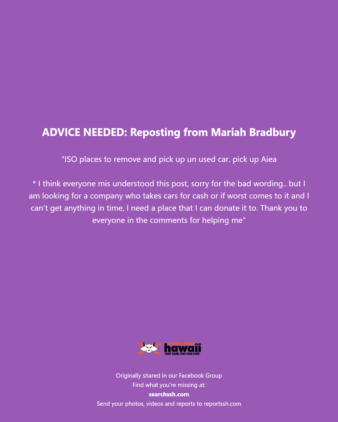 ADVICE NEEDED - Aiea, Oahu | Stolen Stuff Hawaii