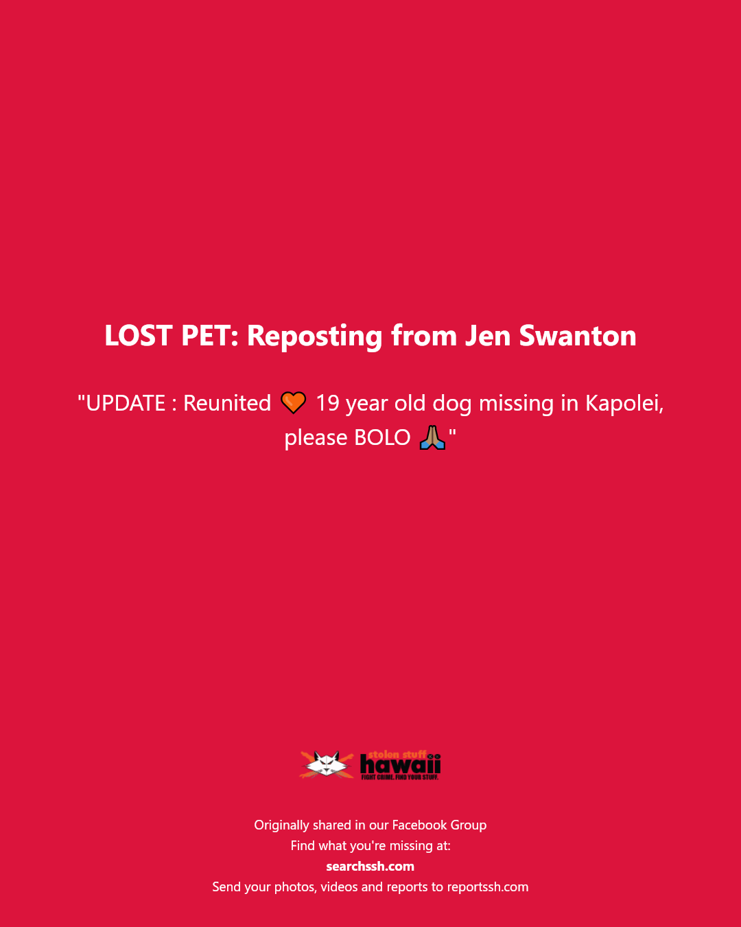 LOST PET - Kapolei, Oahu | Stolen Stuff Hawaii