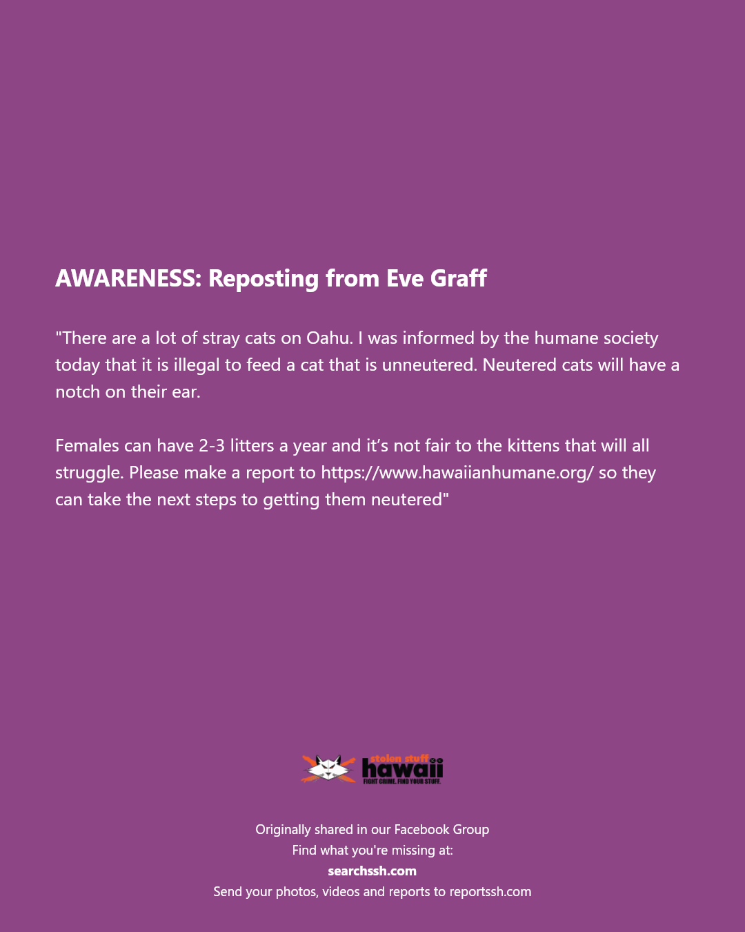 AWARENESS - Unknown | Stolen Stuff Hawaii