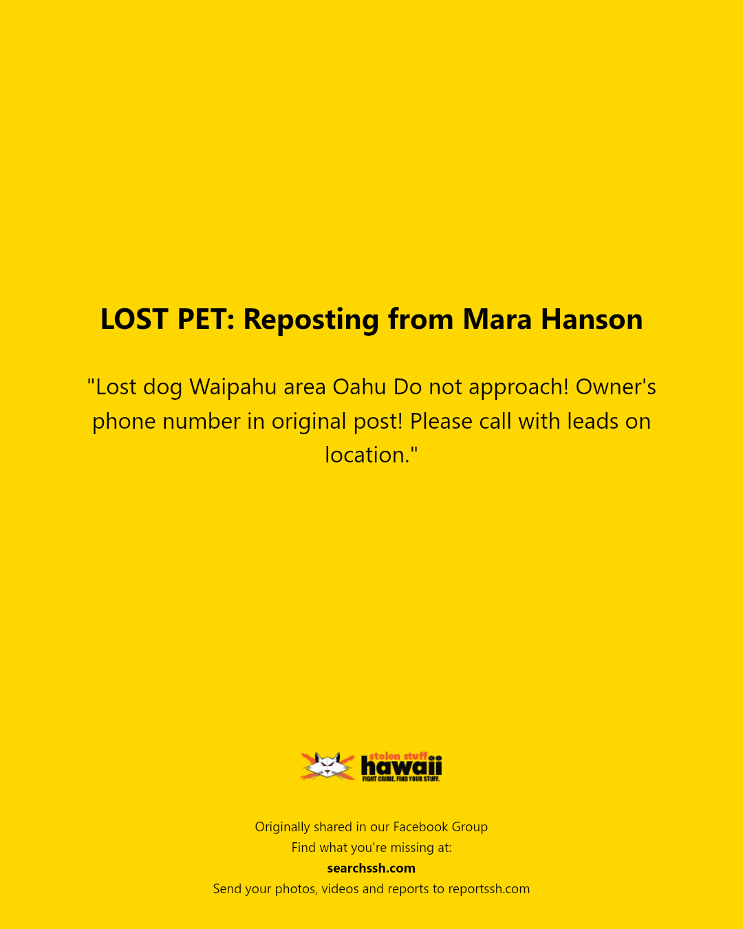 LOST PET - Waipahu, Oahu | Stolen Stuff Hawaii