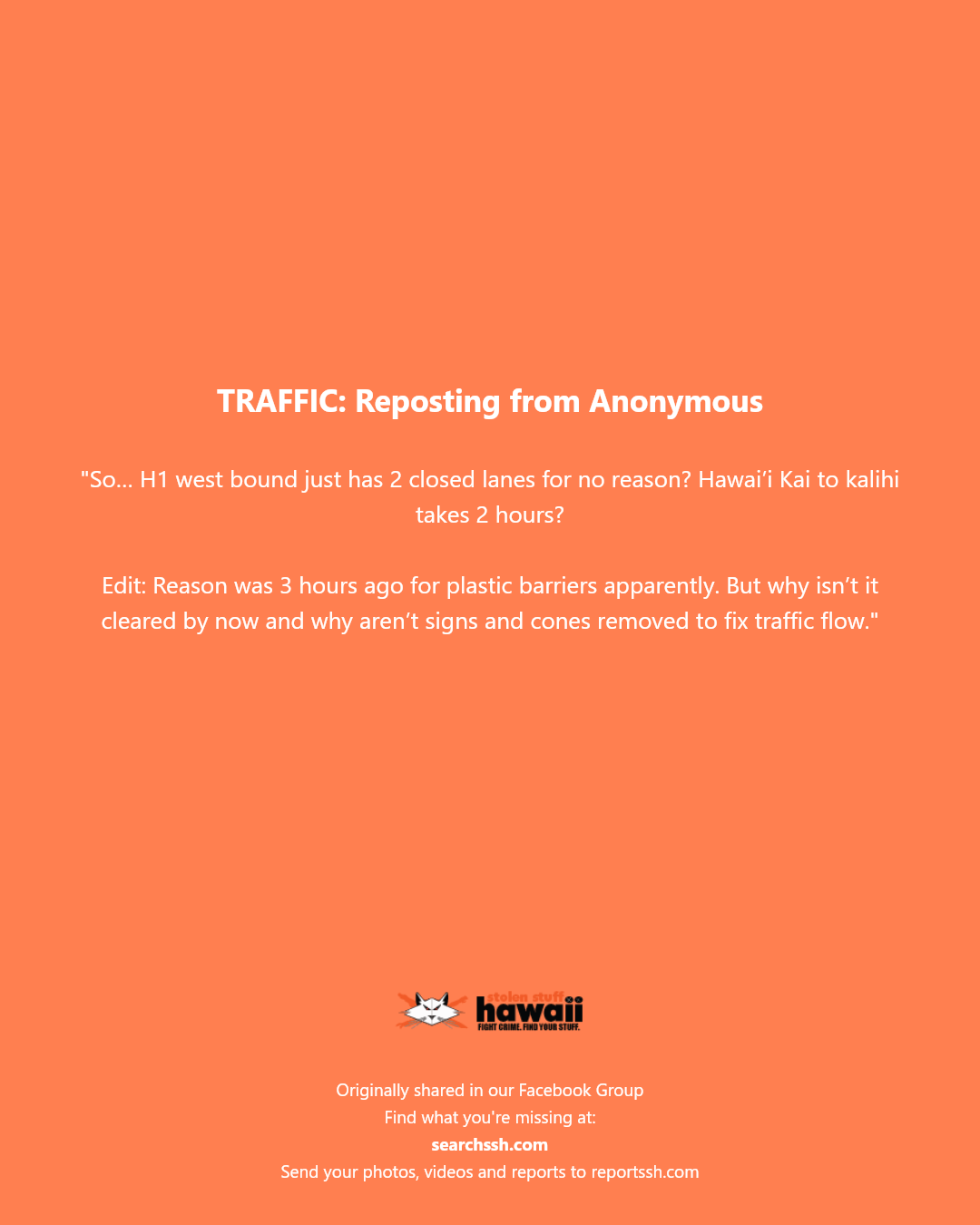 TRAFFIC - Unknown | Stolen Stuff Hawaii