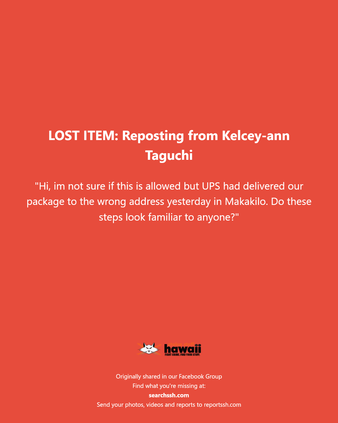 LOST ITEM - Makakilo, Oahu | Stolen Stuff Hawaii