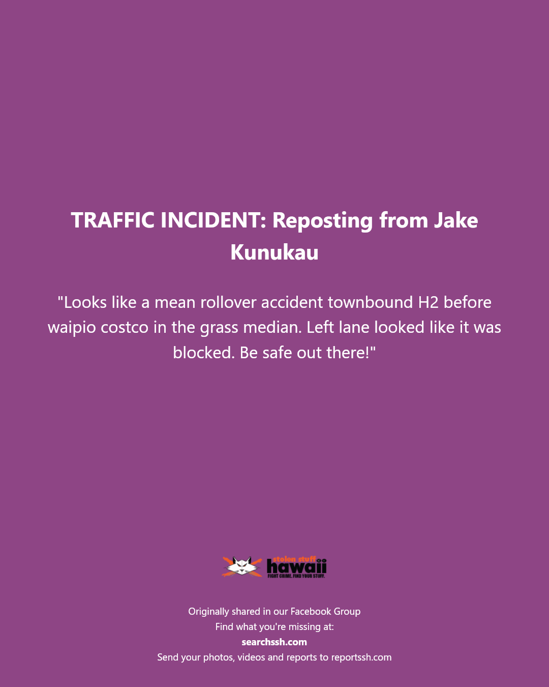 TRAFFIC INCIDENT - H2 before Waipio Costco, Oahu | Stolen Stuff Hawaii