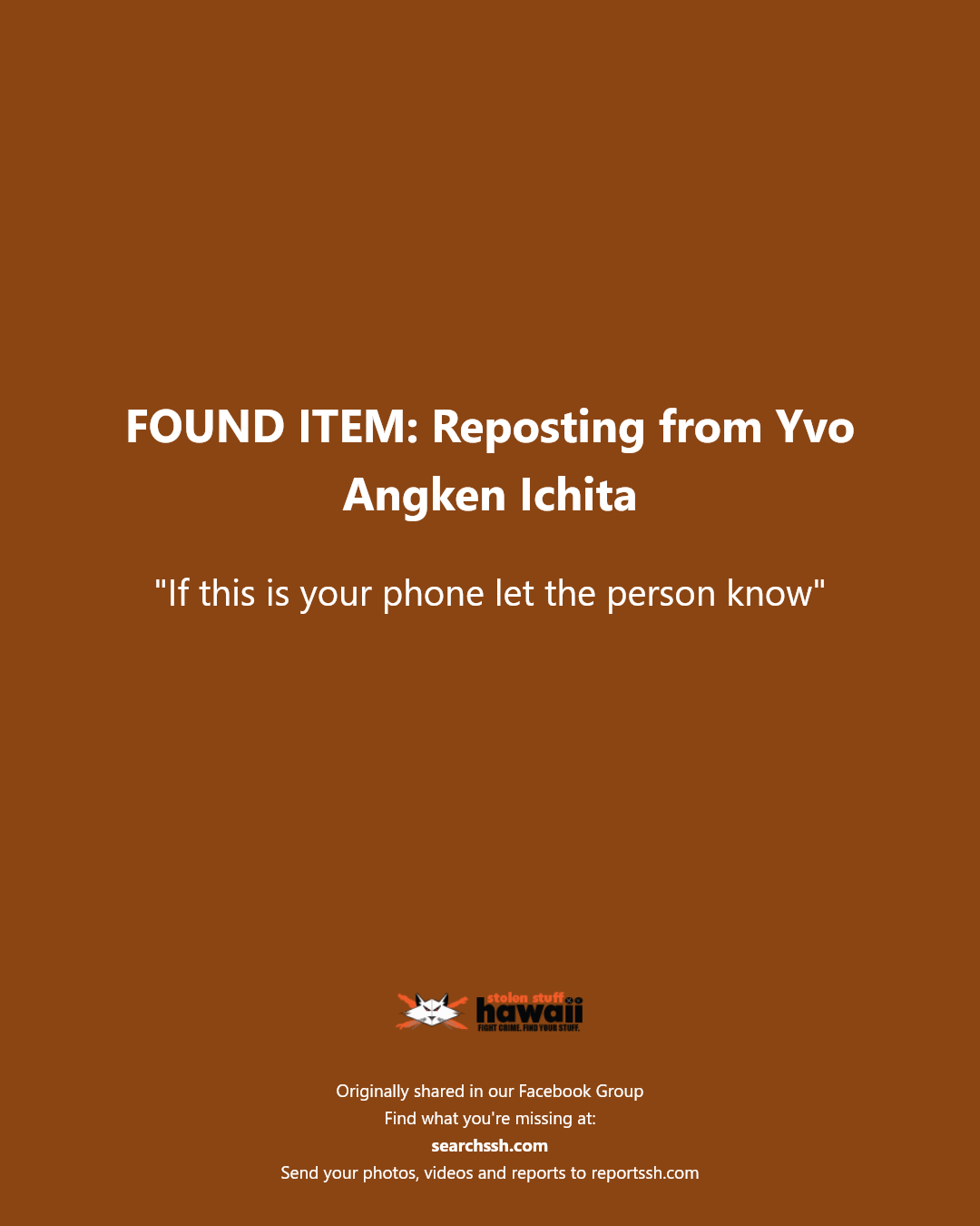 FOUND ITEM - Unknown | Stolen Stuff Hawaii