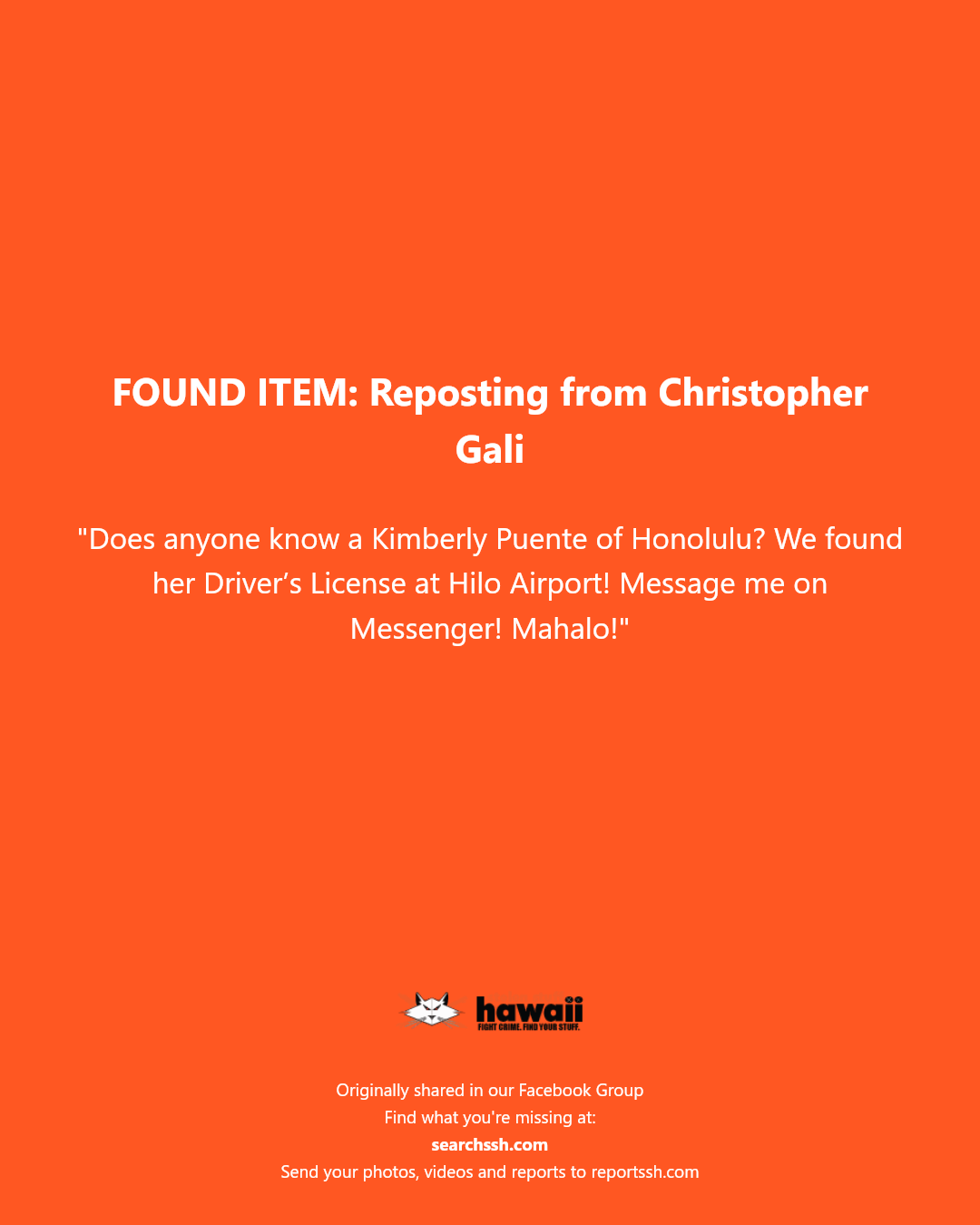 FOUND ITEM - Hilo Airport, Hilo, Hawaii | Stolen Stuff Hawaii