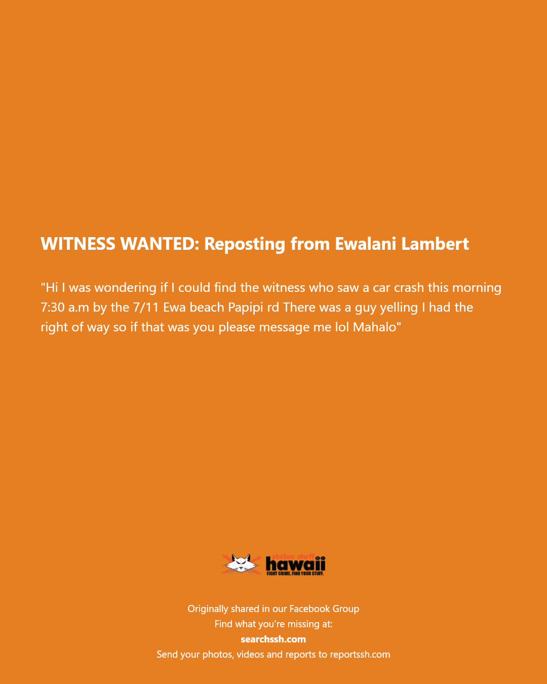 WITNESS WANTED - 7/11 Ewa Beach, Papipi Road, Ewa Beach | Stolen Stuff Hawaii
