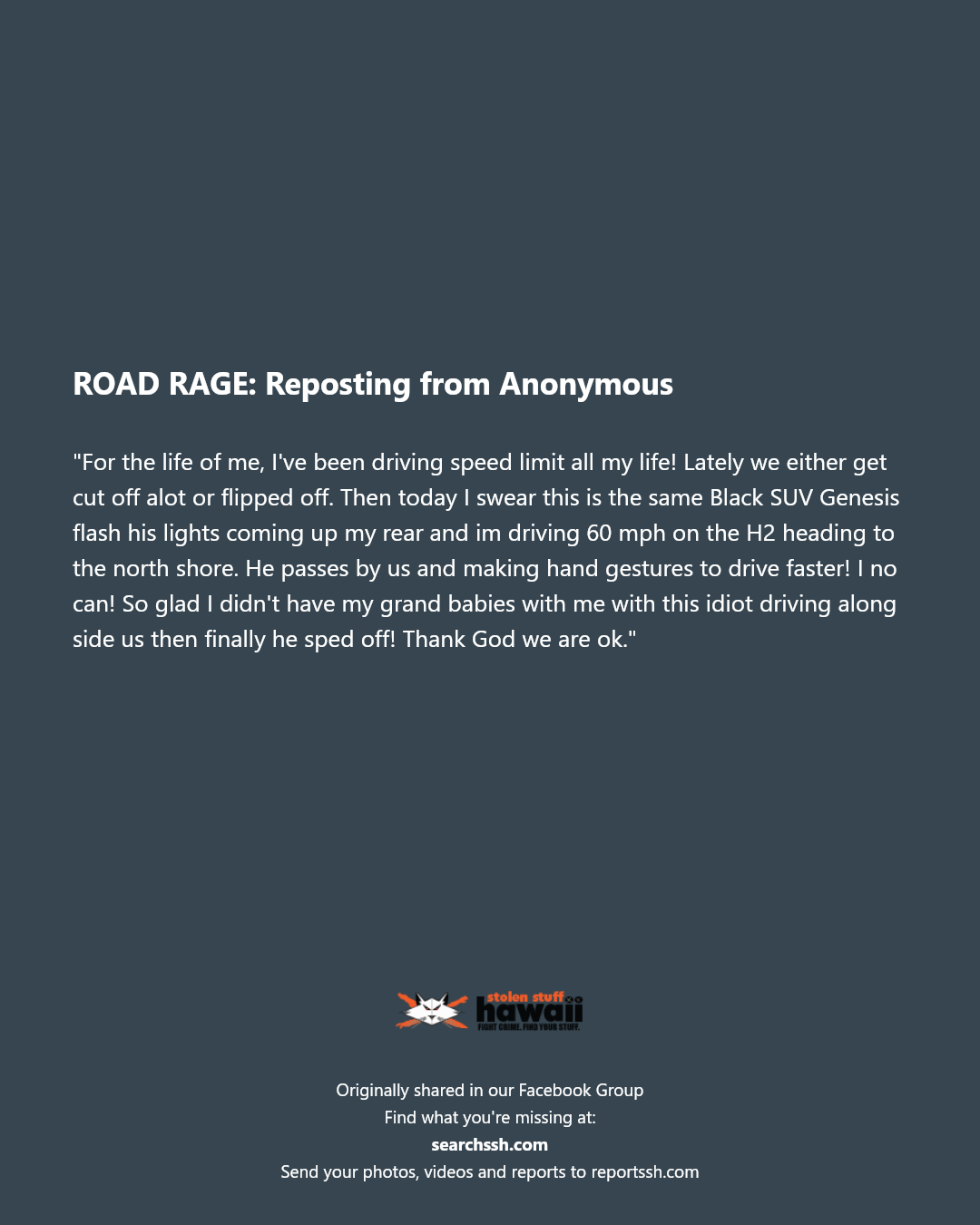 ROAD RAGE - H2, heading to the North Shore, Oahu | Stolen Stuff Hawaii