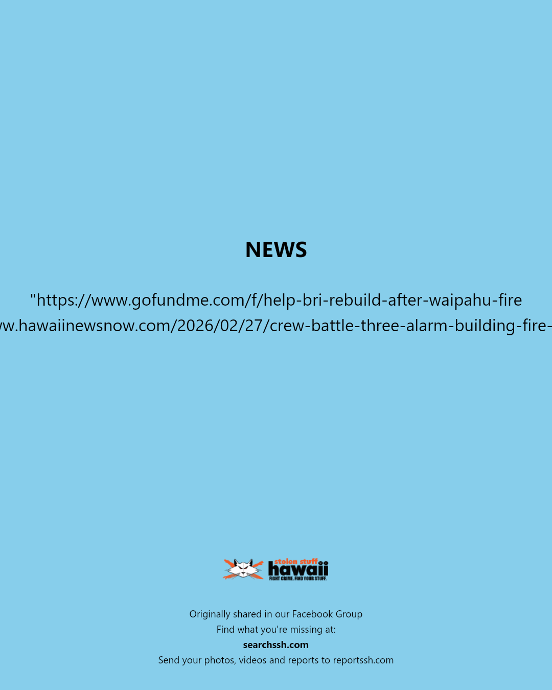 NEWS - Waipahu, Oahu | Stolen Stuff Hawaii