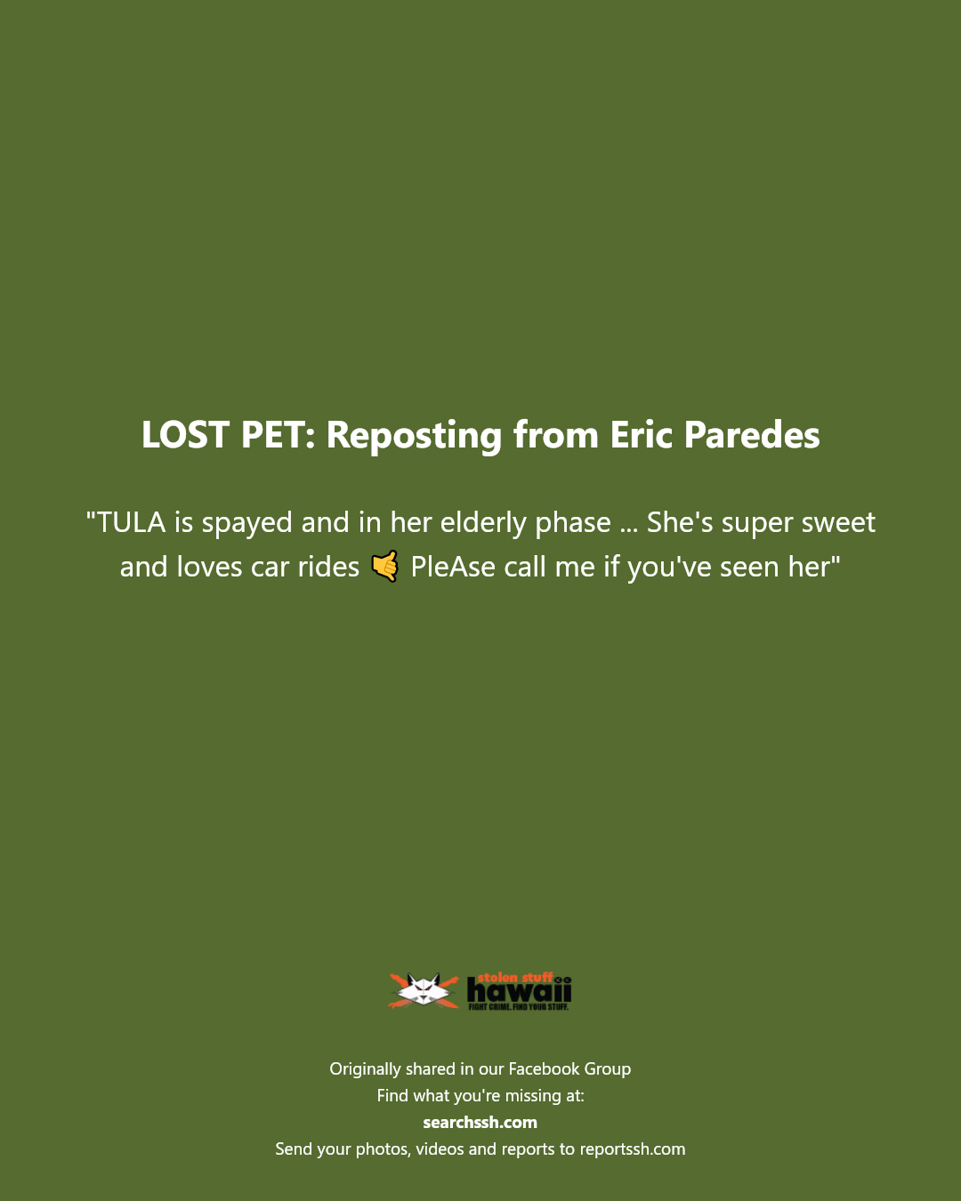 LOST PET - Unknown | Stolen Stuff Hawaii