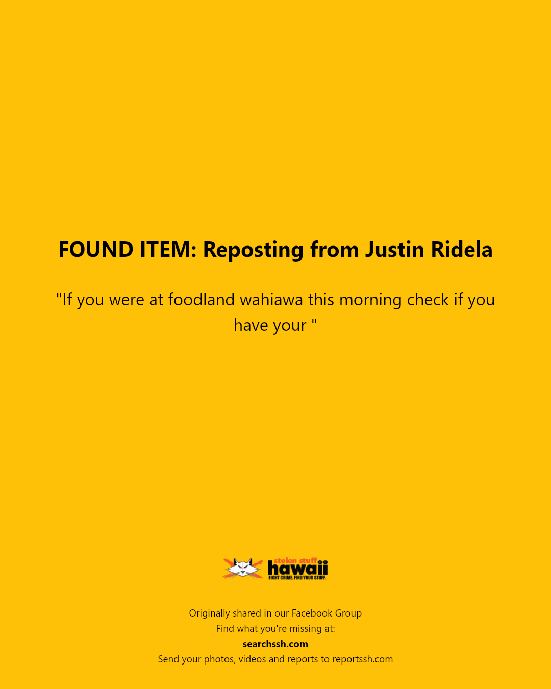 FOUND ITEM - Foodland Wahiawa, Wahiawa, Oahu | Stolen Stuff Hawaii