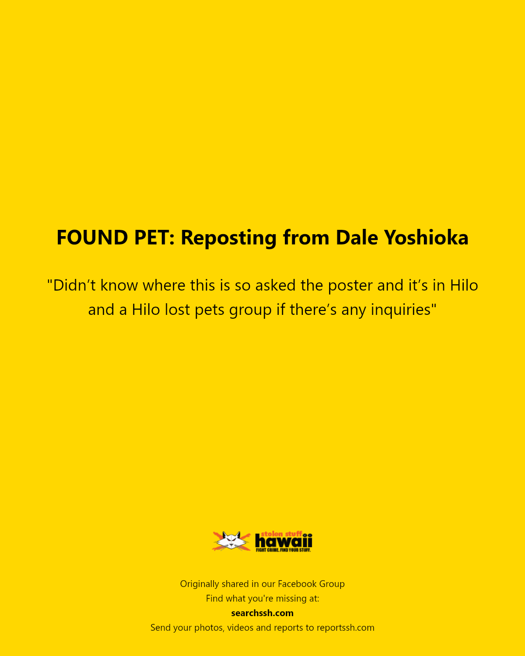 FOUND PET - Hilo, Hawaii | Stolen Stuff Hawaii