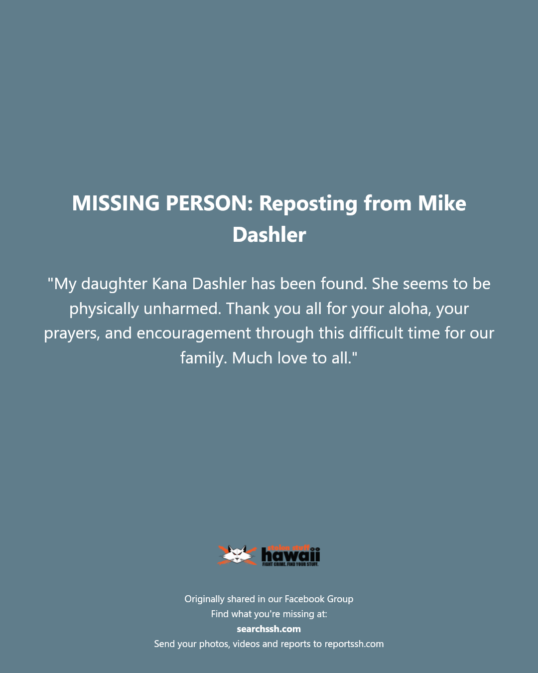 MISSING PERSON - Unknown | Stolen Stuff Hawaii