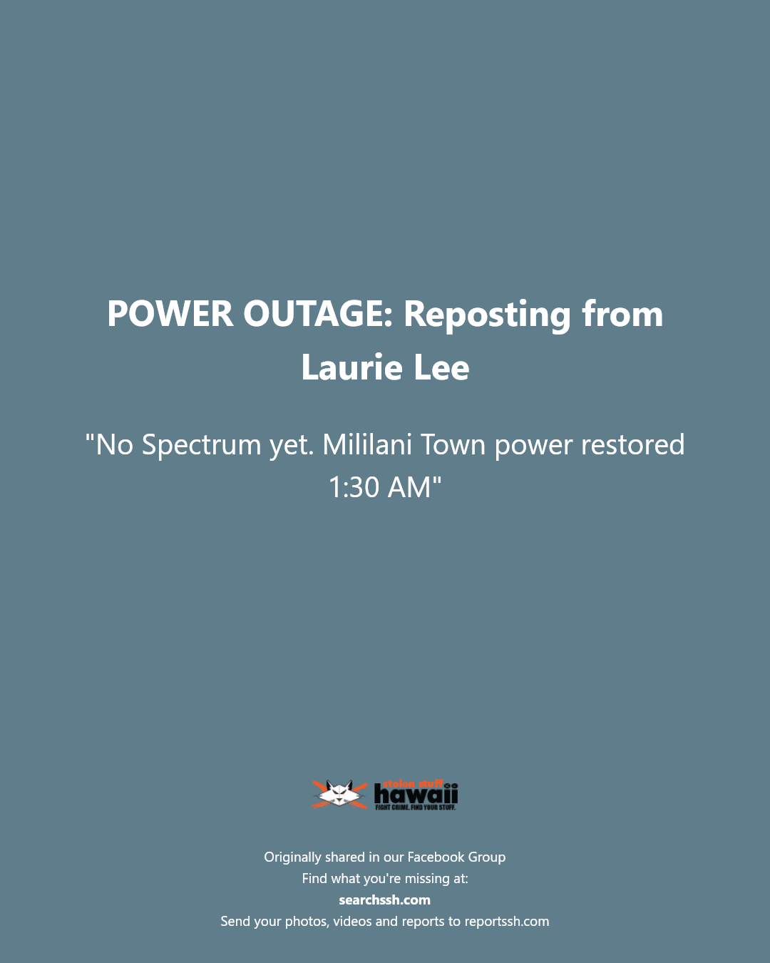 POWER OUTAGE - Unknown | Stolen Stuff Hawaii