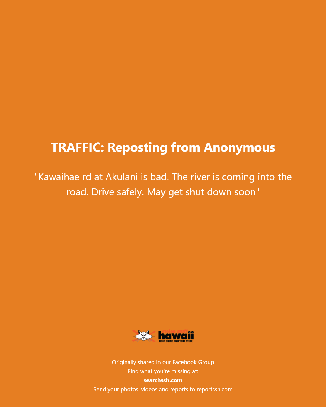 TRAFFIC - Kawaihae Road at Akulani | Stolen Stuff Hawaii