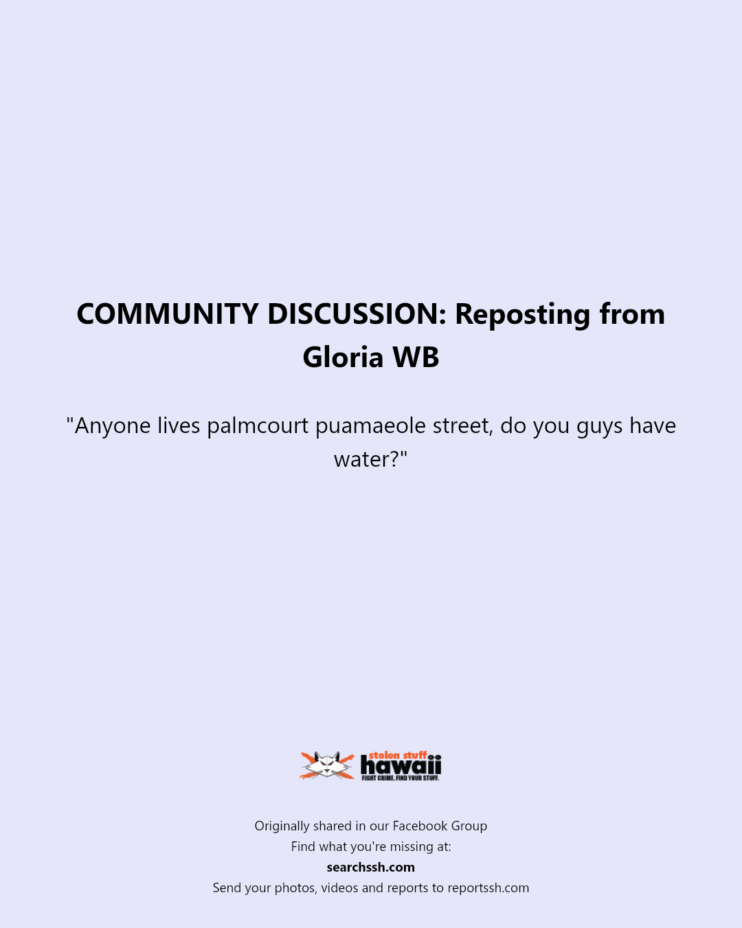 COMMUNITY DISCUSSION - Unknown | Stolen Stuff Hawaii