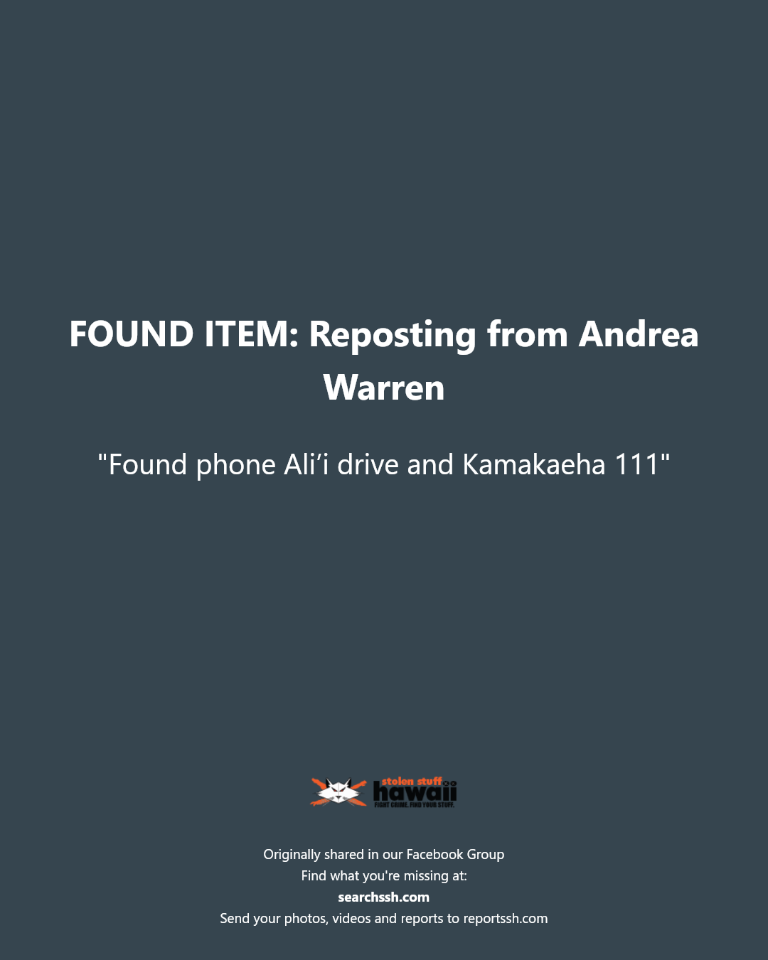 FOUND ITEM - Ali'i Drive and Kamakaeha Street, Kailua-Kona | Stolen Stuff Hawaii