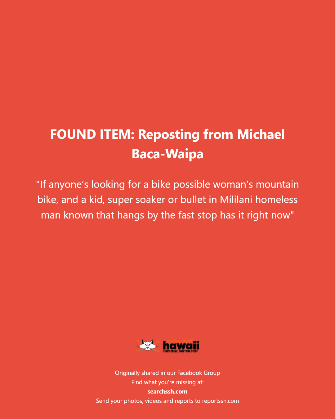 FOUND ITEM - Unknown | Stolen Stuff Hawaii
