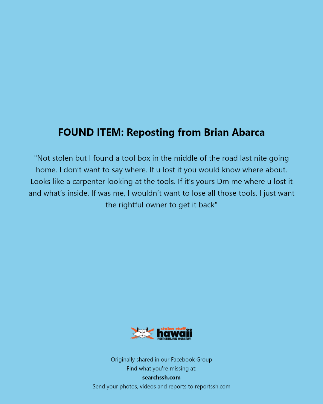 FOUND ITEM - Unknown | Stolen Stuff Hawaii