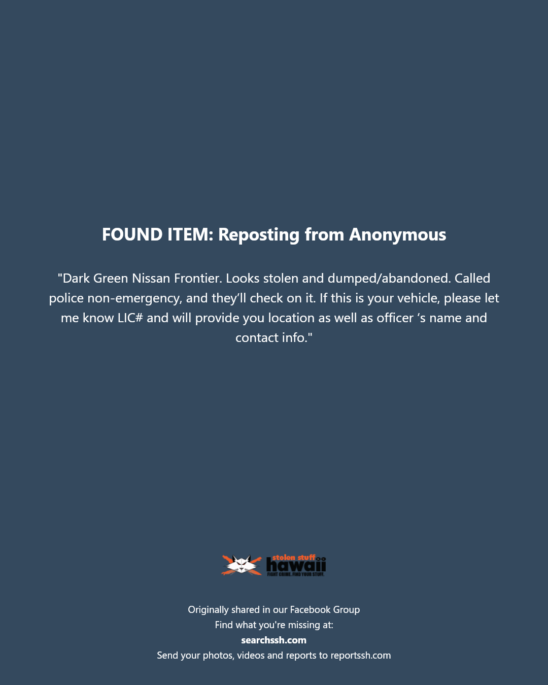 FOUND ITEM - Unknown | Stolen Stuff Hawaii