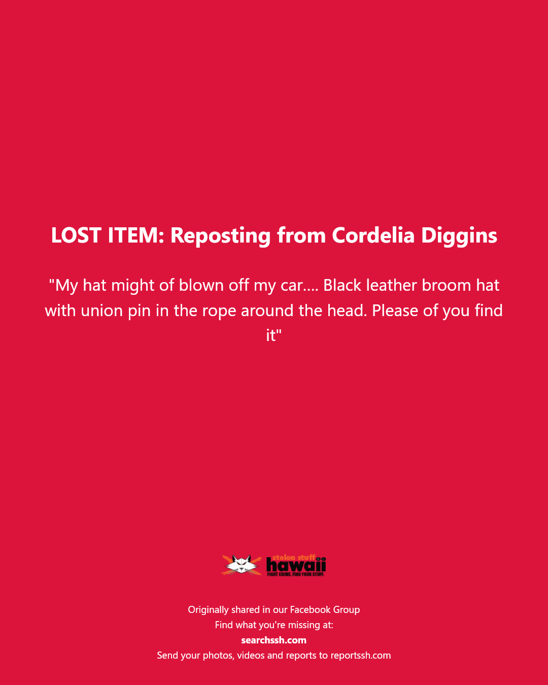 LOST ITEM - Unknown | Stolen Stuff Hawaii