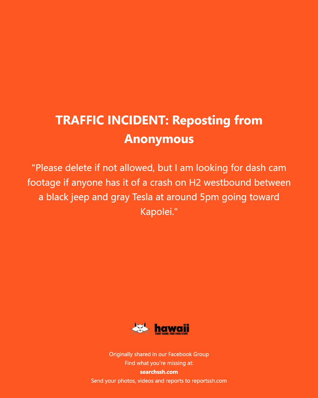 TRAFFIC INCIDENT - H2 westbound, Kapolei | Stolen Stuff Hawaii