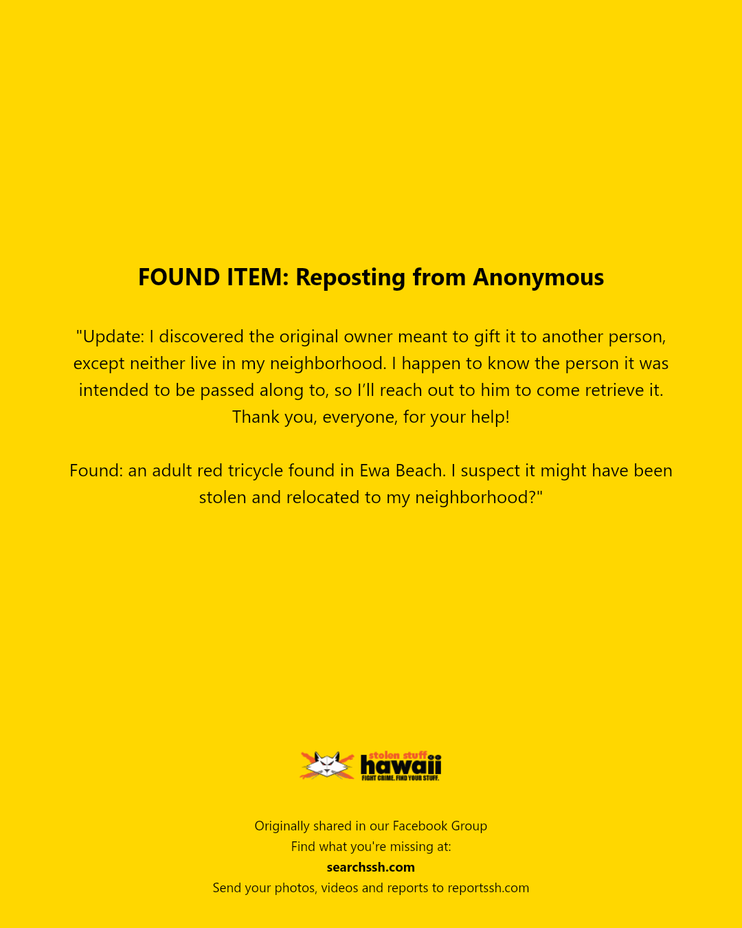 FOUND ITEM - Ewa Beach, Oahu | Stolen Stuff Hawaii